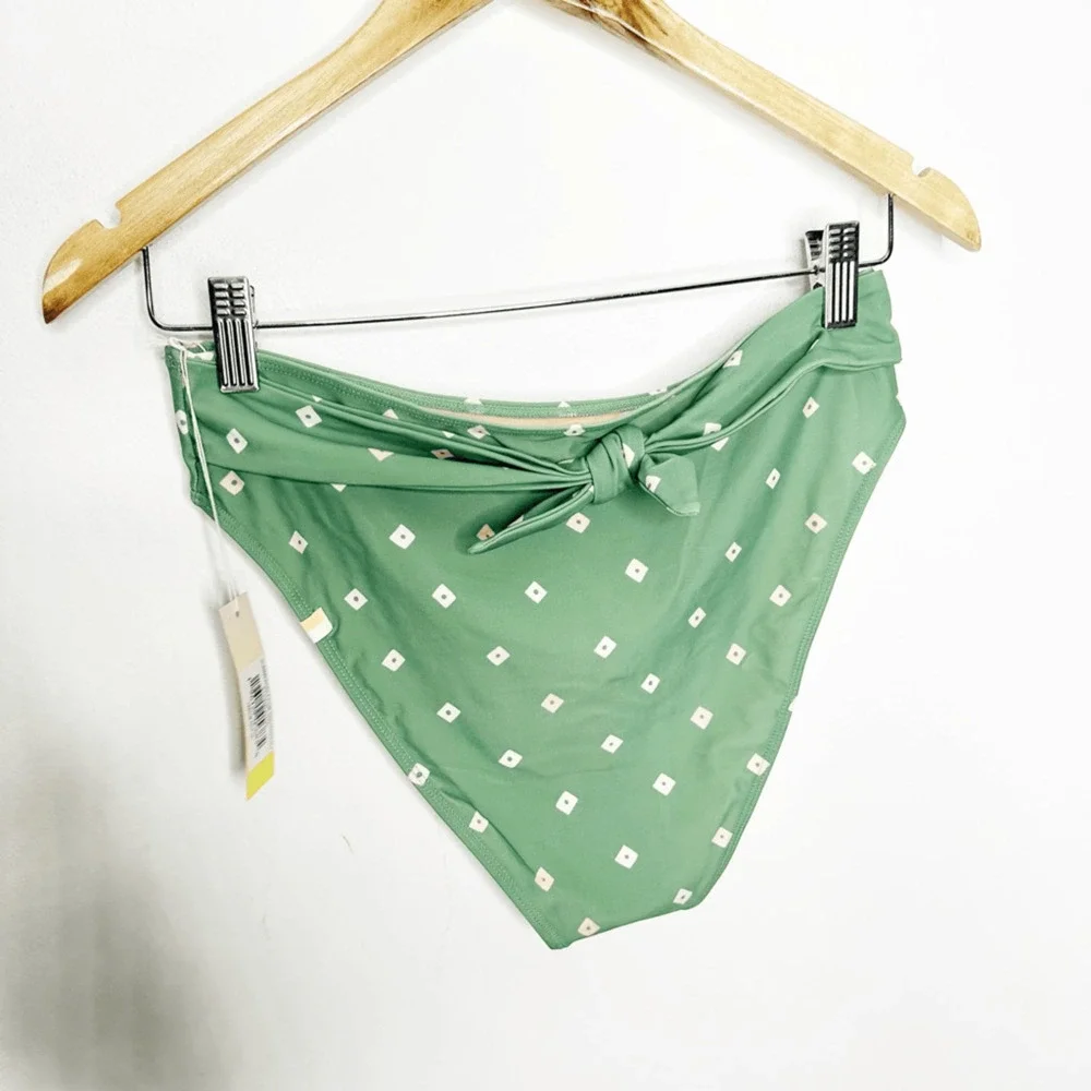 SUMMERSALT The Tie Belt High Leg Mid Rise Bottom Green Diamond Dot size 6 NWT